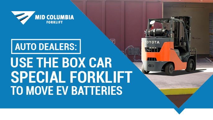 Car Dealerships use this forklift to lift heavy electric car batteries