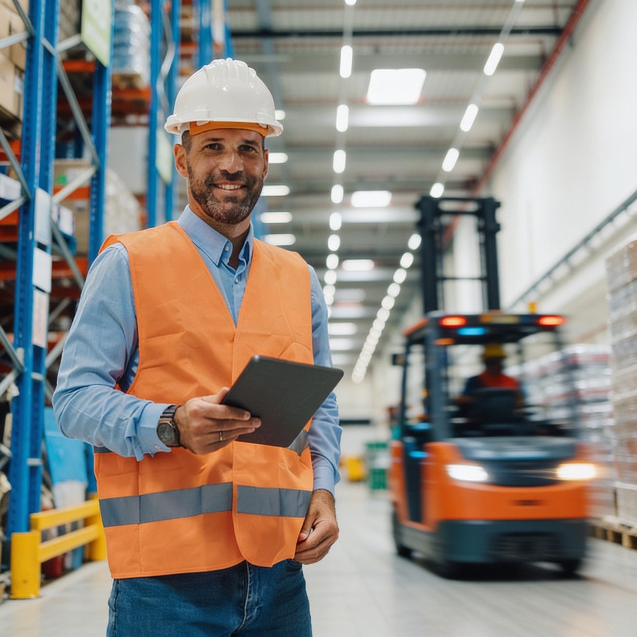 A happy warehouse manager