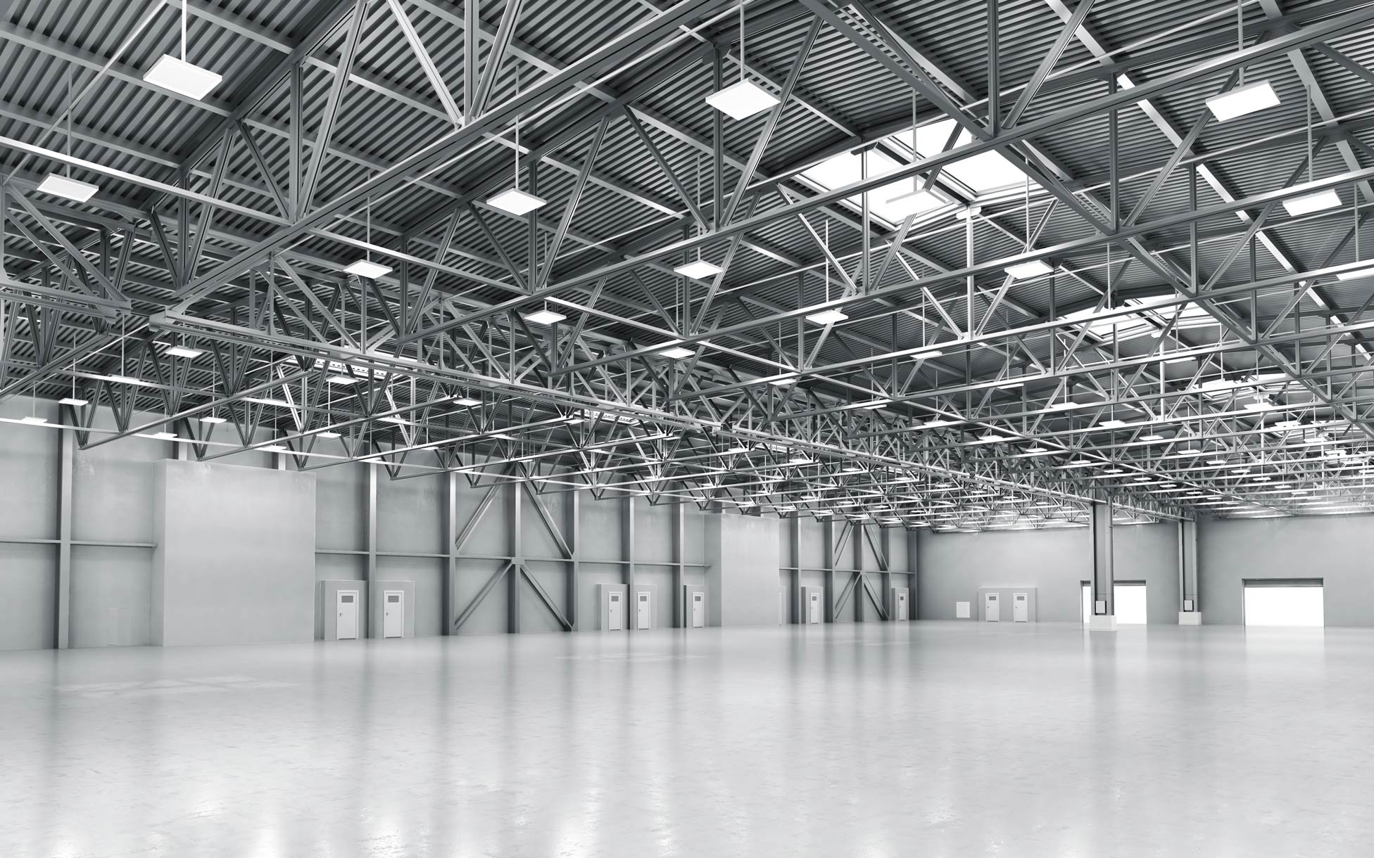 Industrial Floor Cleaning: photo of large warehouse with clean floors.